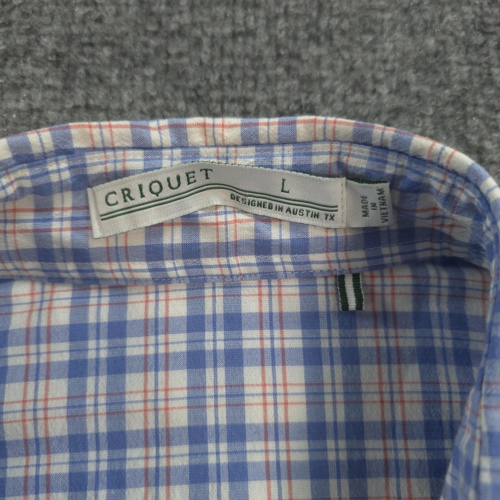 Criquet Shirt Mens Large Blue Plaid Performance Pearl Snap Casual Outdoors Golf - Picture 3 of 10